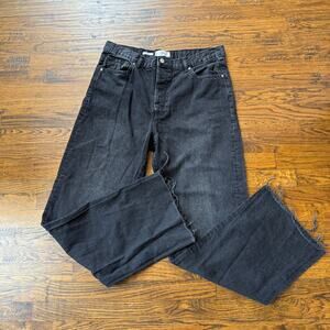 MNG Denim Nora Jeans Women’s Size 14 Black Wide Leg High Rise EUC Raw Hem